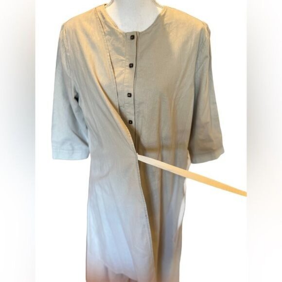 Anthropologie Mauve Brand Lagenlook Cotton Khaki Dress Button Front Tied Overlay - Picture 5 of 14